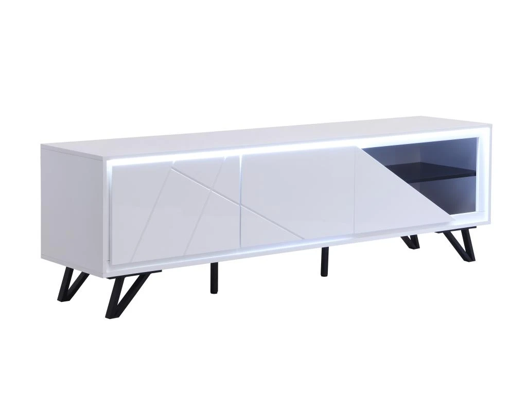 Meuble TV 3 Portes Avec LEDs En MDF - Blanc Laqué - SALIANO 6 Meuble TV 3 Portes Avec LEDs En MDF - Blanc Laqué - SALIANO – Image 6