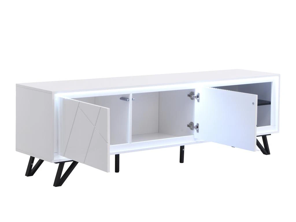 Meuble TV 3 Portes Avec LEDs En MDF - Blanc Laqué - SALIANO 7 Meuble TV 3 Portes Avec LEDs En MDF - Blanc Laqué - SALIANO – Image 7