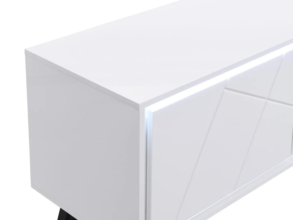 Meuble TV 3 Portes Avec LEDs En MDF - Blanc Laqué - SALIANO 10 Meuble TV 3 Portes Avec LEDs En MDF - Blanc Laqué - SALIANO – Image 10