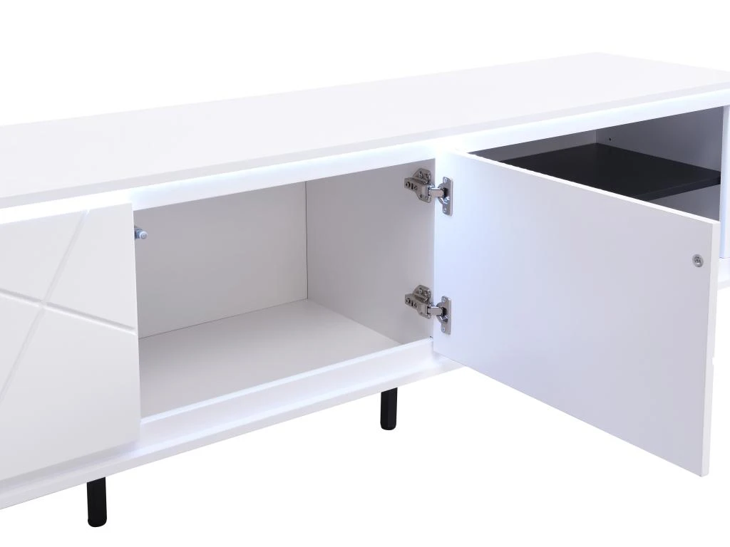 Meuble TV 3 Portes Avec LEDs En MDF - Blanc Laqué - SALIANO 8 Meuble TV 3 Portes Avec LEDs En MDF - Blanc Laqué - SALIANO – Image 8