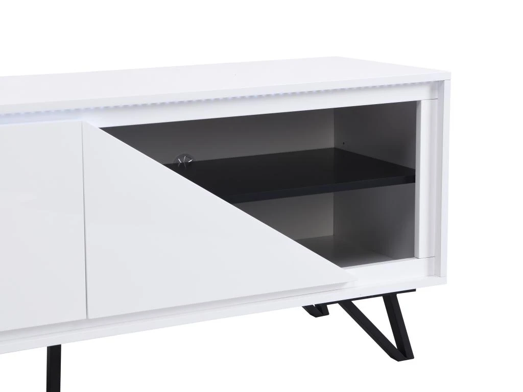 Meuble TV 3 Portes Avec LEDs En MDF - Blanc Laqué - SALIANO 9 Meuble TV 3 Portes Avec LEDs En MDF - Blanc Laqué - SALIANO – Image 9
