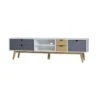 Meuble TV 4 Tiroirs 1 Porte Blanc/Bois/Gris - NANO -Deco.fr Soldes Boutique meuble tv 14341323