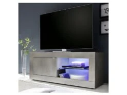 Meuble TV 1 Porte 2 Niches Pin Blanc à LEDs - MATERA