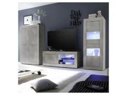 Meuble TV 1 Porte 2 Niches Pin Blanc à LEDs - MATERA -Deco.fr Soldes Boutique meuble tv 14341371
