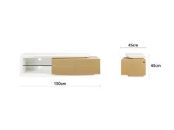 Meuble TV Contemporain 2 Portes + LED - Contemporain - Décor Chene Et Blanc Brillant - L 150 X P 45 X H 40 Cm - VIRGOS -Deco.fr Soldes Boutique meuble tv 14503231