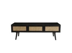 EMILIO - Meuble TV Bois Noir 3 Tiroirs Cannage -Deco.fr Soldes Boutique meuble tv 14651115
