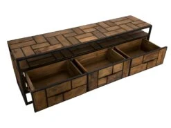 ALIDA - Meuble TV 3 Tiroirs 1 étagère Teck Recyclé Métal Noir -Deco.fr Soldes Boutique meuble tv 14651195