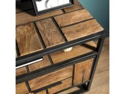 ALIDA - Meuble TV 3 Tiroirs 1 étagère Teck Recyclé Métal Noir -Deco.fr Soldes Boutique meuble tv 14651197