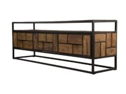 ALIDA - Meuble TV 3 Tiroirs 1 étagère Teck Recyclé Métal Noir -Deco.fr Soldes Boutique meuble tv 14651199