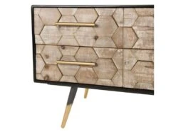 DALIE - Meuble TV Noir 6 Tiroirs Scandi Bois Sapin Marqueté Pieds Métal Doré -Deco.fr Soldes Boutique meuble tv 14651239