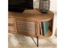 ALIDA - Meuble TV Arrondi En Bois De Teck Recyclé 2 Portes 2 Tiroirs -Deco.fr Soldes Boutique meuble tv 14651277