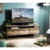 ALIDA - Meuble TV Marron 3 Tiroirs Teck Recyclé Acacia Mahogany Recyclé Et Métal Noir -Deco.fr Soldes Boutique meuble tv 14651289