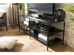 ROBIN - Meuble TV Noir 2 étagères Métal Industriel -Deco.fr Soldes Boutique meuble tv 14651327