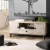 ANDRO - Meuble TV Beige Scandi 2 Portes 1 Tiroir 1 Niche Pieds Noirs -Deco.fr Soldes Boutique meuble tv 14651351