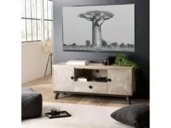 ANDRO - Meuble TV Beige Scandi 2 Portes 1 Tiroir 1 Niche Pieds Noirs -Deco.fr Soldes Boutique meuble tv 14651357