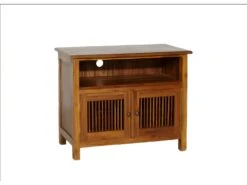 AYAN - Meuble TV Marron 2 Portes Persiennes Bois Teck -Deco.fr Soldes Boutique meuble tv 14651389