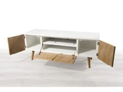 ISIDORE - Meuble TV 4 Portes Bois Clair Et Blanc -Deco.fr Soldes Boutique meuble tv 14651507