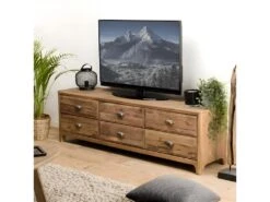 ANDRIAN - Meuble TV Marron 6 Tiroirs Bois Pin Recyclé -Deco.fr Soldes Boutique meuble tv 14651595