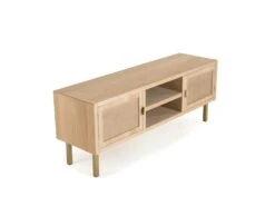 ADELE - Meuble TV 2 Niches 2 Portes Toile De Jute Pieds Métal Doré -Deco.fr Soldes Boutique meuble tv 14651609