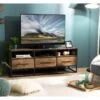 ALIDA - Meuble TV Marron 3 Niches 3 Tiroirs Teck Recyclé Et Métal Noir -Deco.fr Soldes Boutique meuble tv 14651613