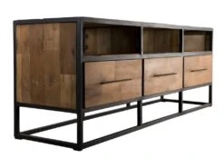 ALIDA - Meuble TV Marron 3 Niches 3 Tiroirs Teck Recyclé Et Métal Noir -Deco.fr Soldes Boutique meuble tv 14651621
