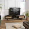 YANIS - Meuble TV Noir Bois Pin 2 Niches 2 Portes Cannage -Deco.fr Soldes Boutique meuble tv 14651717