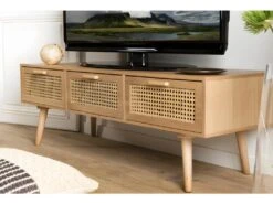 ROMEO - Meuble TV Couleur Naturelle 3 Tiroirs Bois Cannage -Deco.fr Soldes Boutique meuble tv 14651793