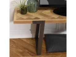 CLEMENCE - Meuble TV Plateau Chevrons Bois Et Pieds Métal Noir -Deco.fr Soldes Boutique meuble tv 14667103