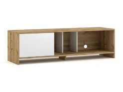 Meuble TV 1 Porte Décor Bois Clair Et Blanc L140 Cm - Sue