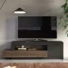 Meuble TV Avec 1 Porte, 1 Tiroir Et 1 Niche - Naturel Foncé Et Anthracite - RUSELO -Deco.fr Soldes Boutique meuble tv 14925591