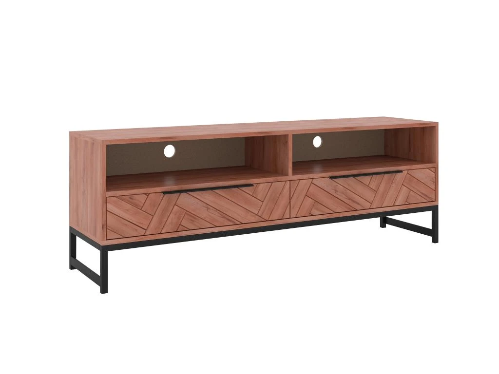 Meuble TV 2 Tiroirs Et 2 Niches - Bois D'acacia Et Métal - Naturel Et Noir - VEDILA 4 Meuble TV 2 Tiroirs Et 2 Niches - Bois D'acacia Et Métal - Naturel Et Noir - VEDILA – Image 4