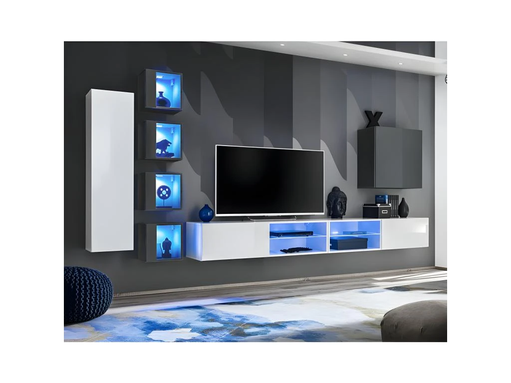 Ensemble Meuble TV "Switch XXVI" 320cm Blanc & Gris 1 Ensemble Meuble TV "Switch XXVI" 320cm Blanc & Gris