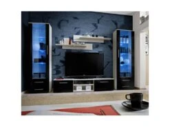 Ensemble Meuble TV & Bibliothèque "Galino III White" 320cm Noir & Blanc
