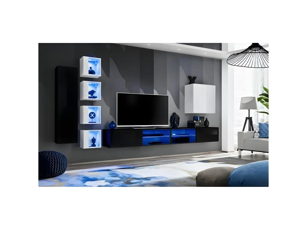 Ensemble Meuble TV "Switch XXVI" 320cm Noir & Blanc 2 Ensemble Meuble TV "Switch XXVI" 320cm Noir & Blanc – Image 2