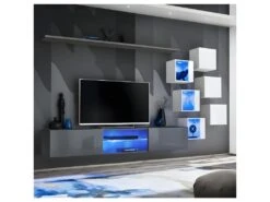 Ensemble Meuble TV "Switch XXI" 260cm Gris & Blanc