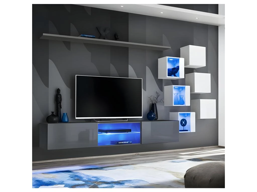 Ensemble Meuble TV "Switch XXI" 260cm Gris & Blanc 1 Ensemble Meuble TV "Switch XXI" 260cm Gris & Blanc