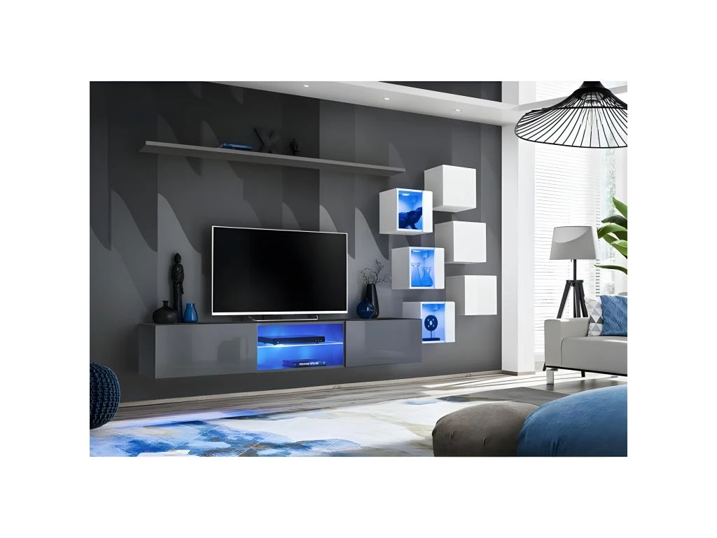Ensemble Meuble TV "Switch XXI" 260cm Gris & Blanc 2 Ensemble Meuble TV "Switch XXI" 260cm Gris & Blanc – Image 2