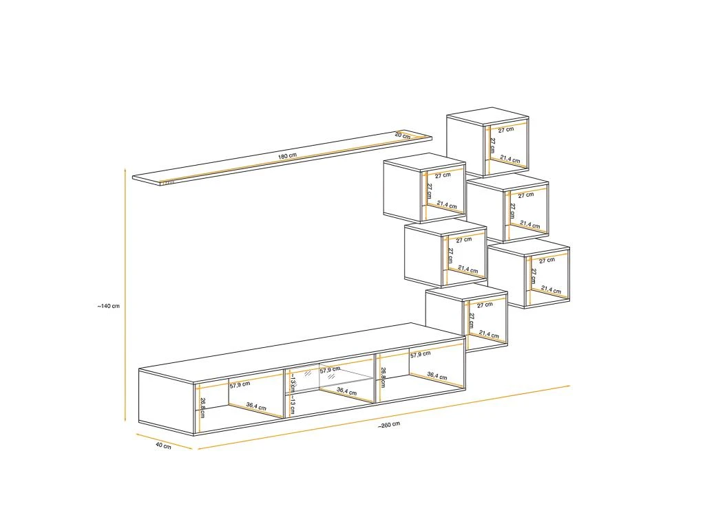 Ensemble Meuble TV "Switch XXI" 260cm Gris & Blanc 4 Ensemble Meuble TV "Switch XXI" 260cm Gris & Blanc – Image 4