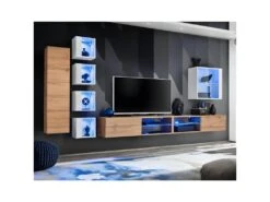 Ensemble Meuble TV "Switch XXVI" 320cm Naturel & Blanc