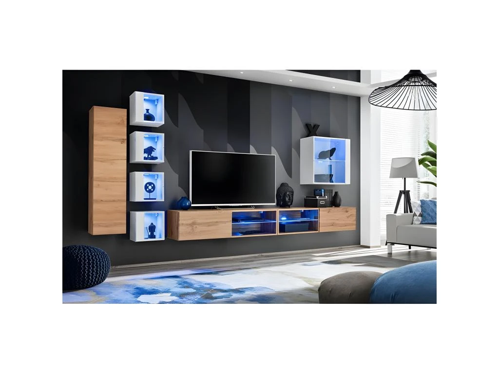 Ensemble Meuble TV "Switch XXVI" 320cm Naturel & Blanc 2 Ensemble Meuble TV "Switch XXVI" 320cm Naturel & Blanc – Image 2