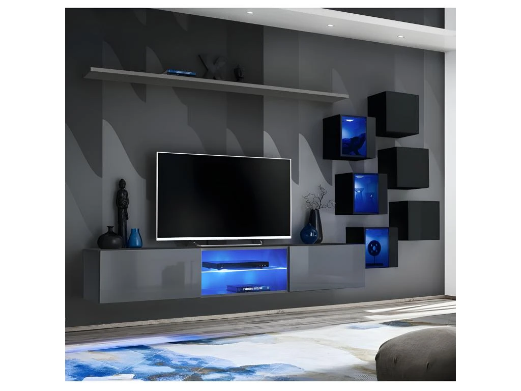 Ensemble Meuble TV "Switch XXI" 260cm Gris & Noir 1 Ensemble Meuble TV "Switch XXI" 260cm Gris & Noir