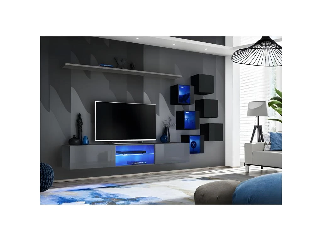 Ensemble Meuble TV "Switch XXI" 260cm Gris & Noir 2 Ensemble Meuble TV "Switch XXI" 260cm Gris & Noir – Image 2