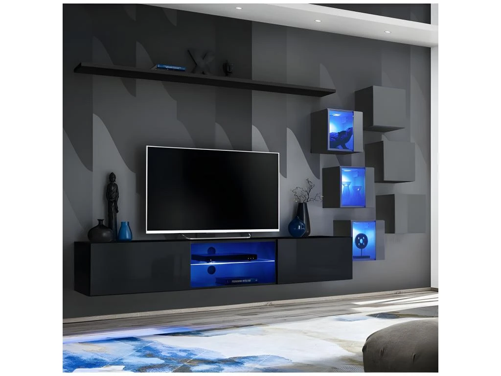 Ensemble Meuble TV "Switch XXI" 260cm Noir & Gris 1 Ensemble Meuble TV "Switch XXI" 260cm Noir & Gris