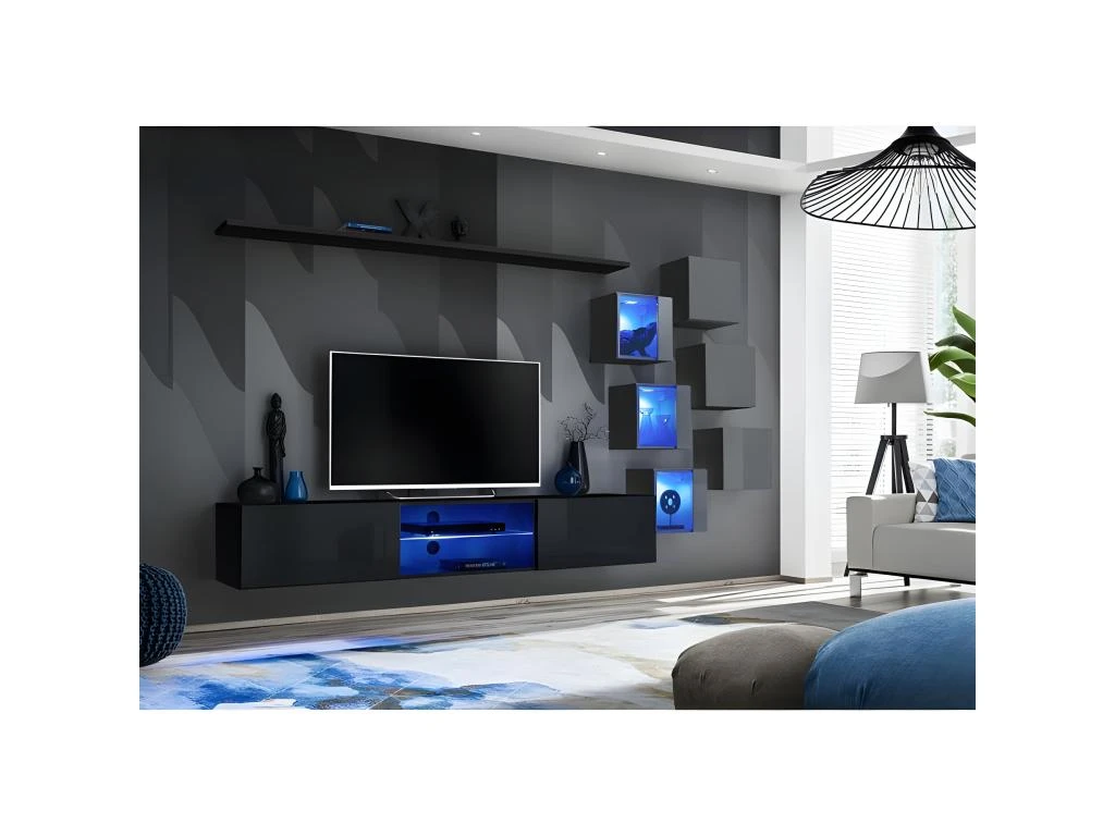 Ensemble Meuble TV "Switch XXI" 260cm Noir & Gris 2 Ensemble Meuble TV "Switch XXI" 260cm Noir & Gris – Image 2