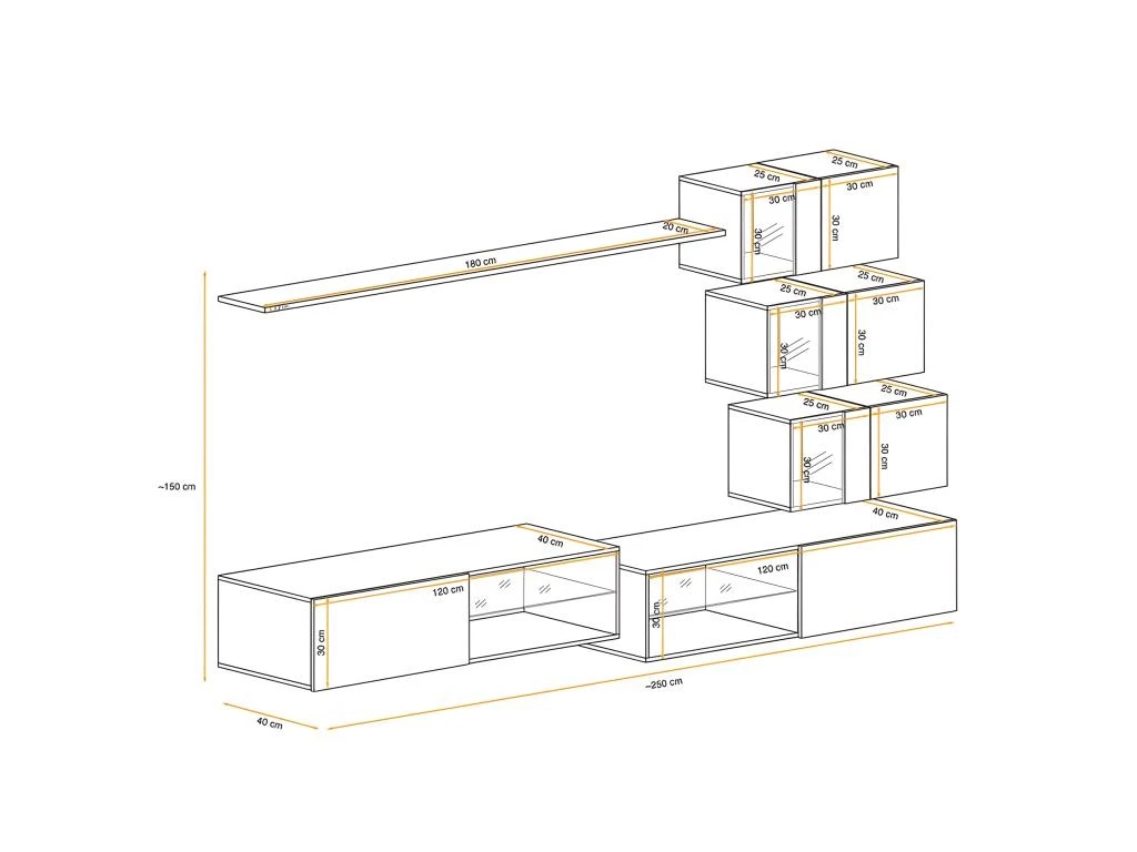 Ensemble Meuble TV "Switch XXIV" 250cm Noir & Gris 3 Ensemble Meuble TV "Switch XXIV" 250cm Noir & Gris – Image 3
