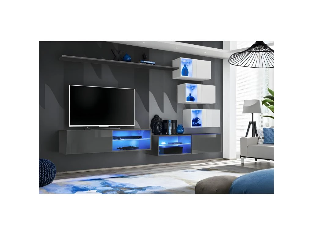 Ensemble Meuble TV "Switch XXIV" 250cm Gris & Blanc 2 Ensemble Meuble TV "Switch XXIV" 250cm Gris & Blanc – Image 2