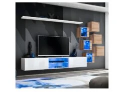 Ensemble Meuble TV "Switch XXI" 260cm Blanc & Naturel