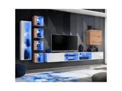 Ensemble Meuble TV "Switch XXVI" 320cm Blanc & Naturel