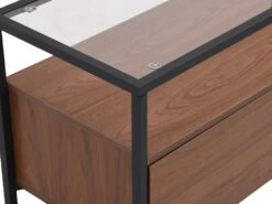 Meuble TV Avec 3 Tiroirs En MDF, Verre Trempé Et Métal - Naturel Foncé Et Noir - CAMATA -Deco.fr Soldes Boutique meuble tv 15895531