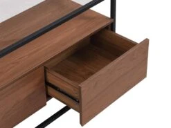 Meuble TV Avec 3 Tiroirs En MDF, Verre Trempé Et Métal - Naturel Foncé Et Noir - CAMATA -Deco.fr Soldes Boutique meuble tv 15895543